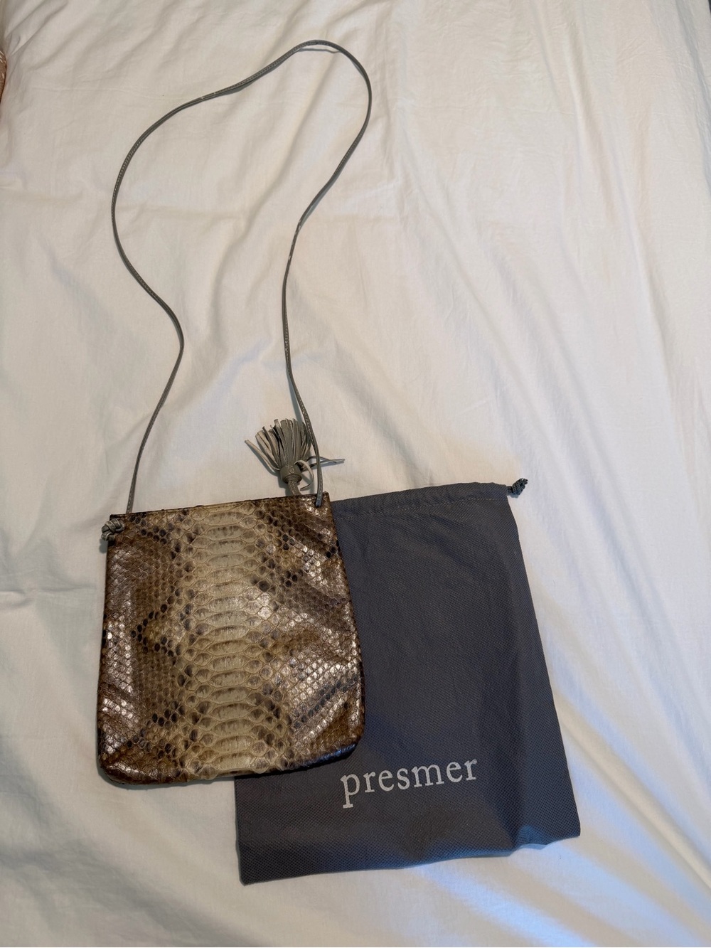 Presmer Snake-Print Crossbody Bag with Tassel